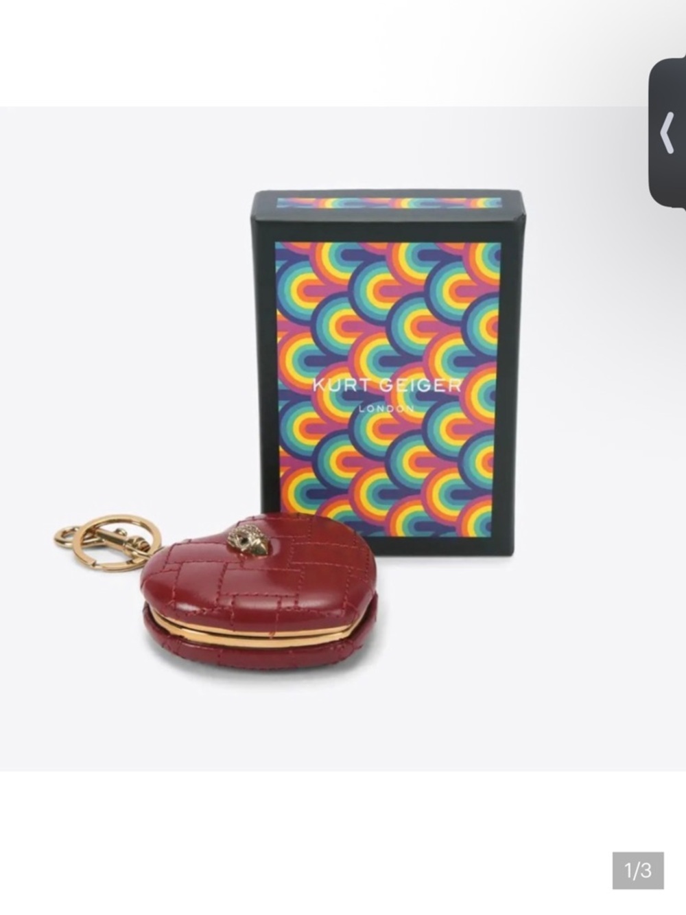 Kurt Geiger Red Quilted Heart mirror bag charm NWT in Box